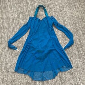 Kelle One Piece Halter Style Dance Costume w/ Sheer Sleeves